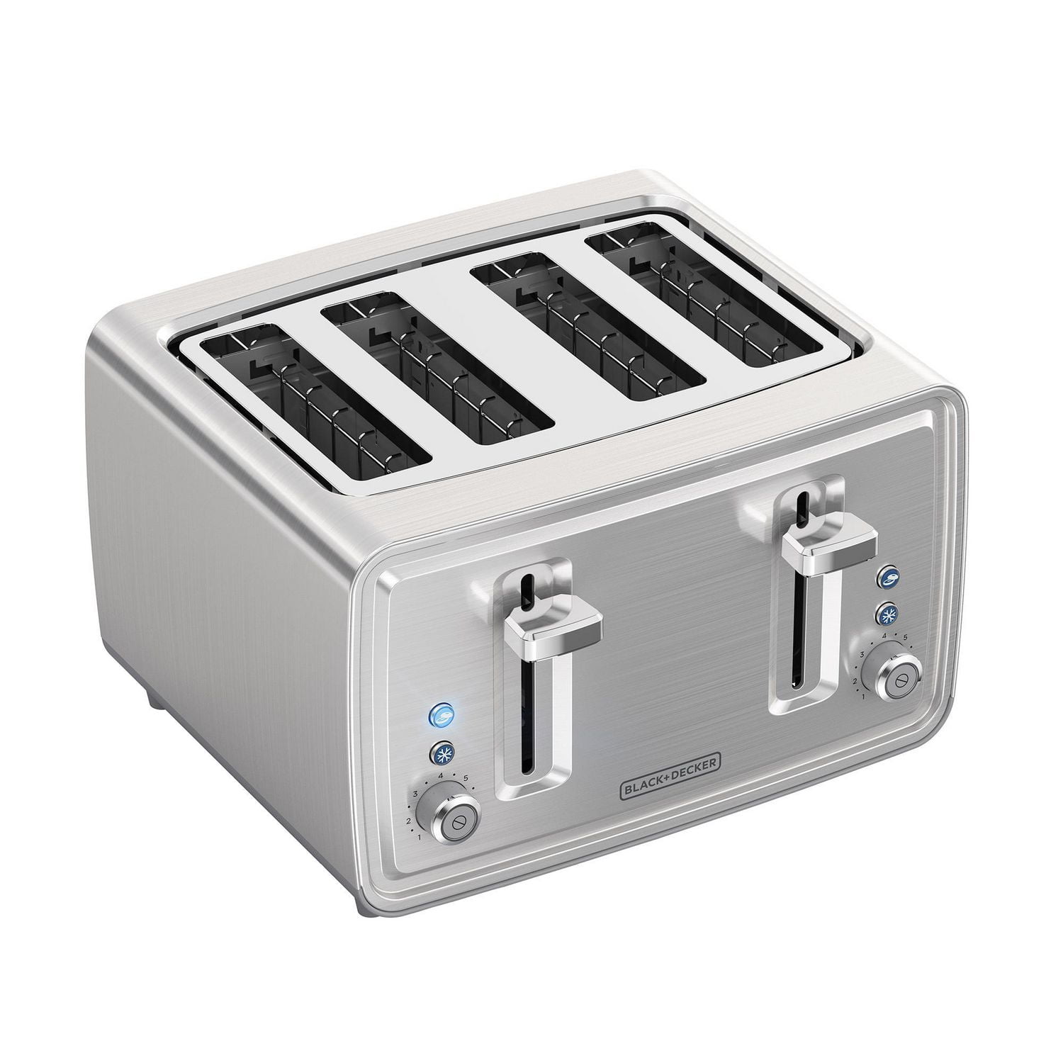 Silver Stainless Steel 4-Slice Toaster with Wide Slots