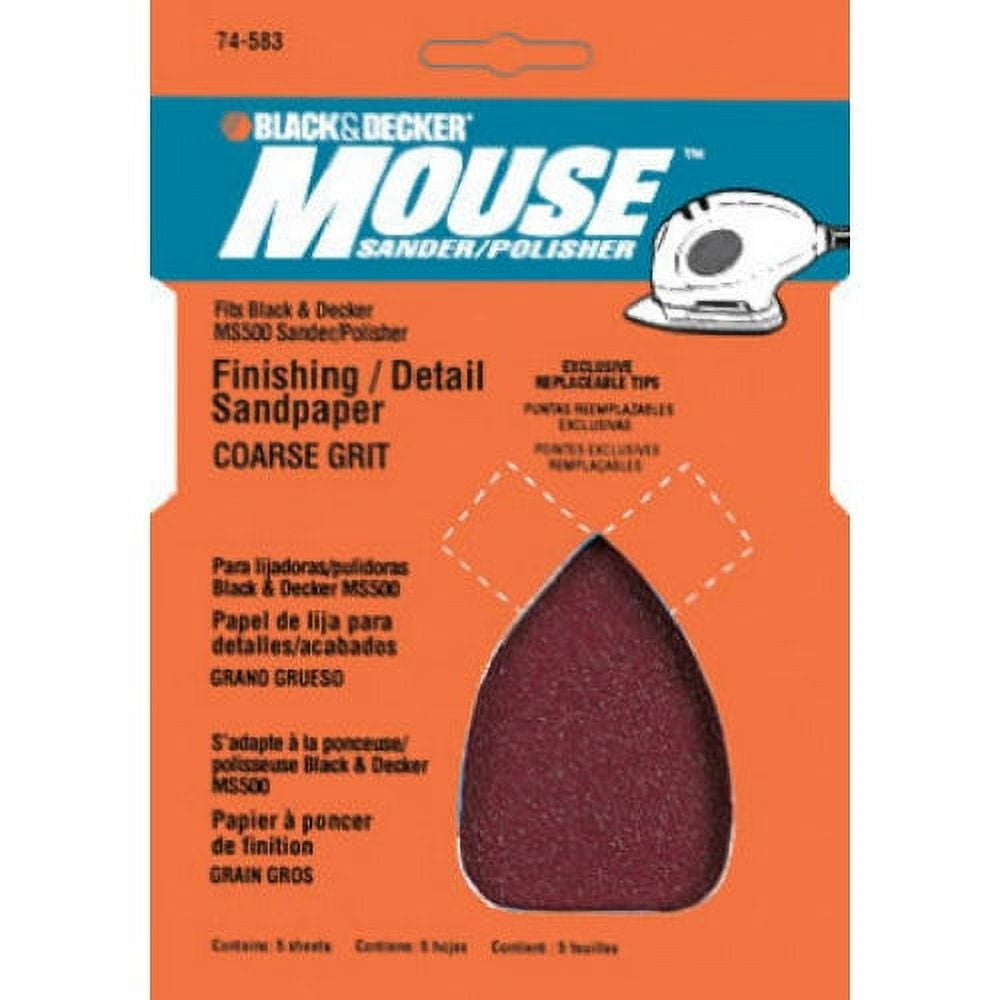 Black & Decker BDAM120 Mouse Coarse Sandpaper, 120 Grit, 5Pack, Each