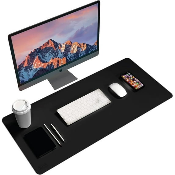 BLACK+DECKER Black Faux Leather Desk Mat for Keyboard and Mouse, Full Size 17 in x 36 in