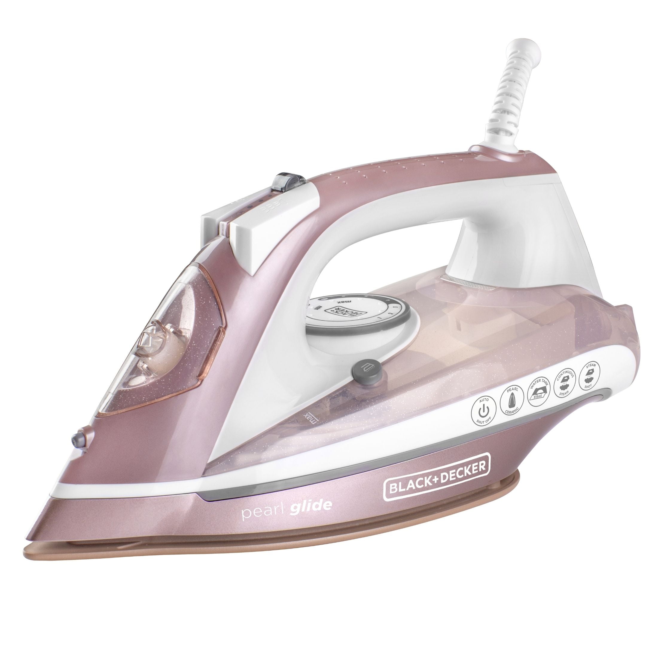 BLACK+DECKER Pearl Glide Steam Iron for Clothes, 1200W, Durable Pearl-Infused Ceramic Soleplate, Vertical Steaming, Anti-Drip, Auto Clean, Rose