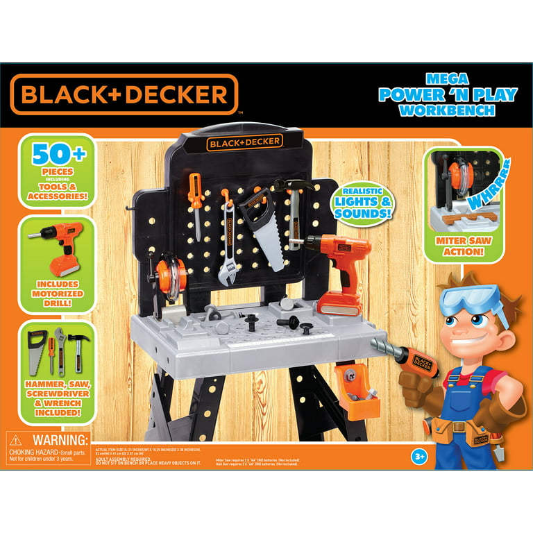 Lot 74 Black & Decker Toy Kid Tools Accessories Tool Box Workshop w Work  Bench