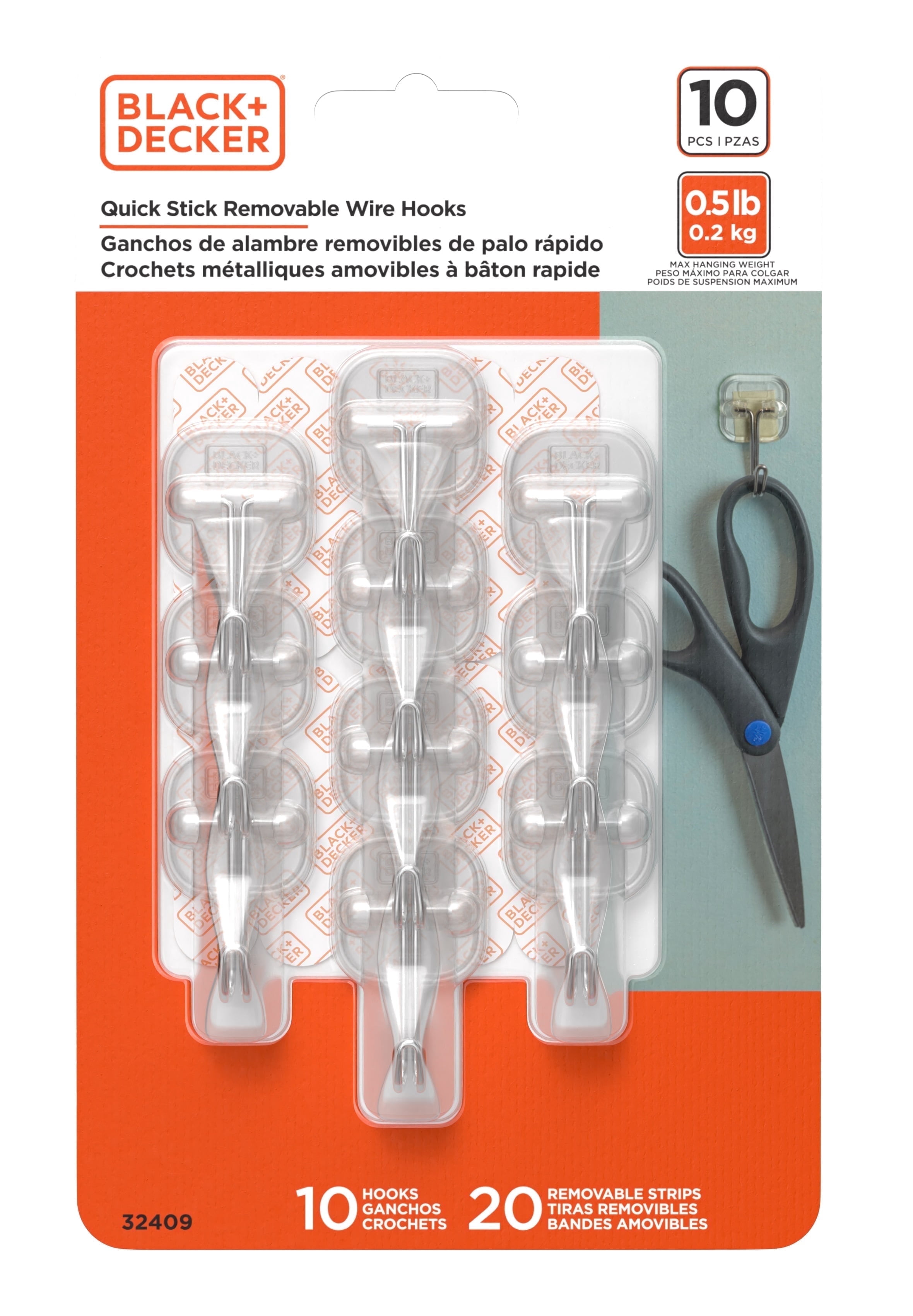 Moveable Hooks BLACK+DECKER, Wall Hooks, Removable, Holds up to 0.5 lb, Clear 10 pack ...