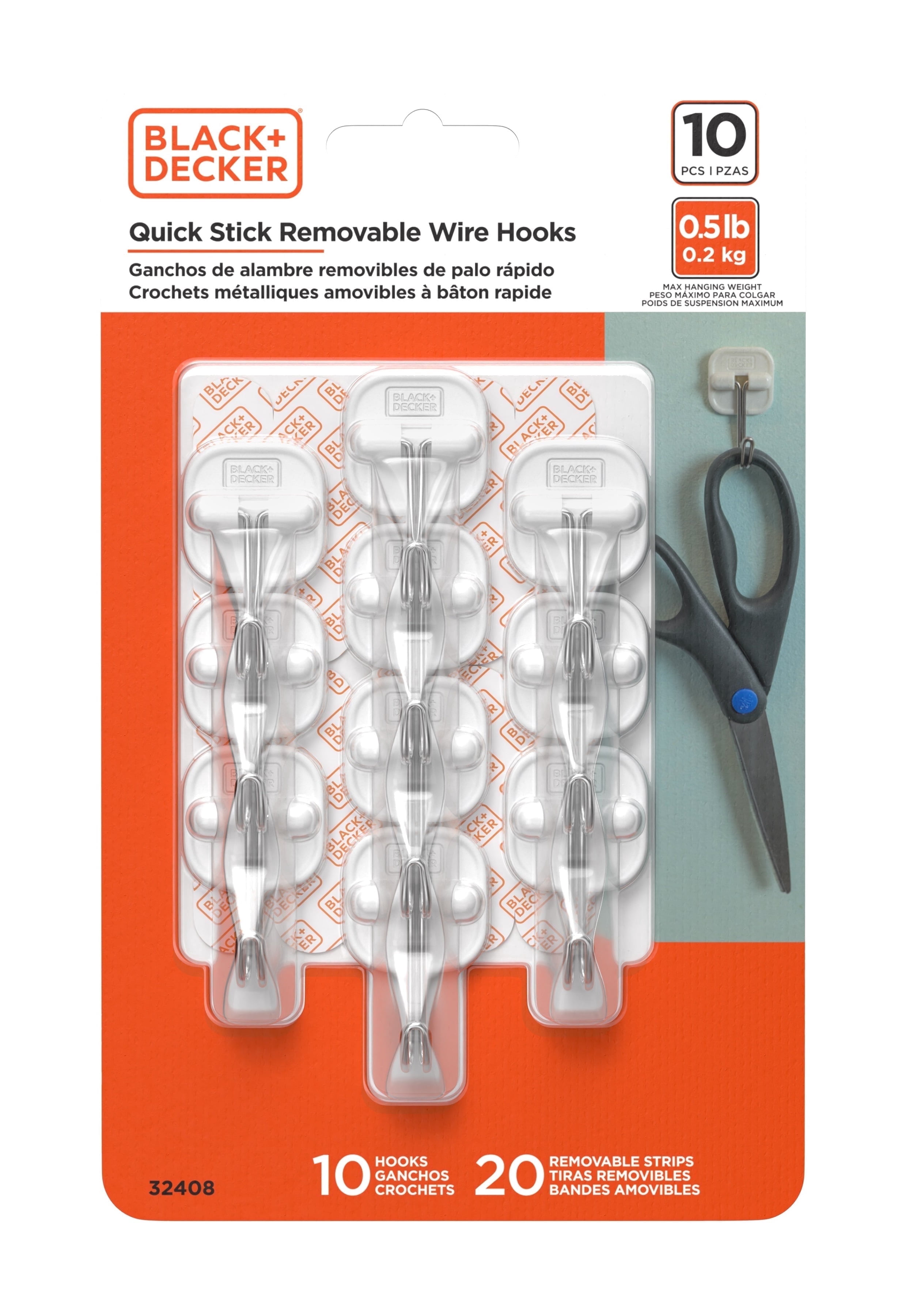Moveable Hooks Black & Decker Wall Hooks – 10pk, White, Removable, Holds up to 0.5 lb ...