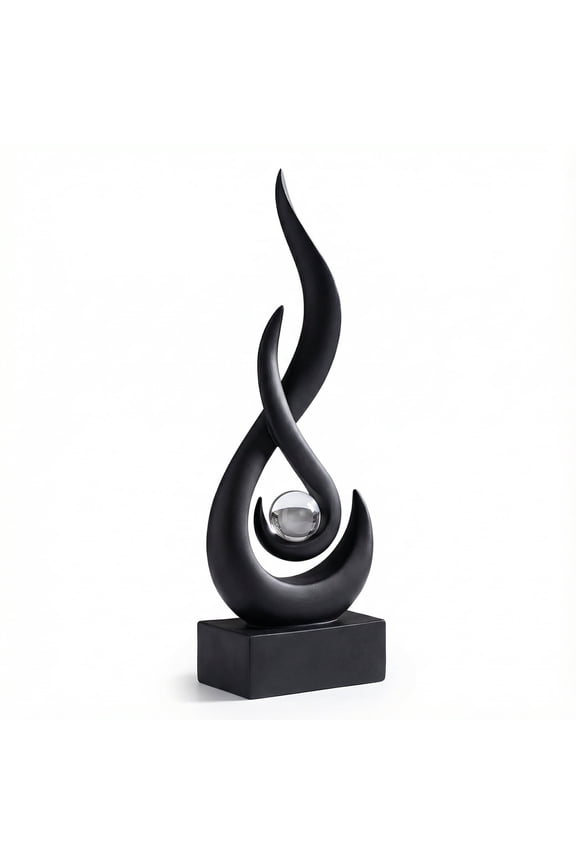 Modern Flame Resin Sculpture Art Deco Style - Black Decor Statue - 1 Piece, 30 cm
