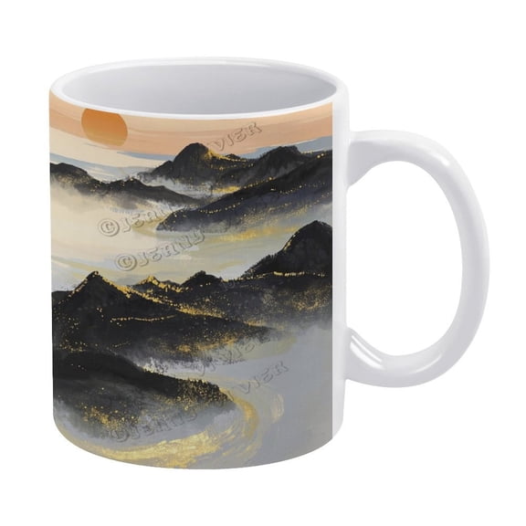 Black Decor Mountain Themed 11 oz Ceramic Coffee Mug - Perfect for Coffee and Tea