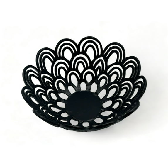 Black Decorative Aluminum Peacock Feather Flower Bowl Home Decor 18.5 in x 18.5 in x 7.5 in, by 90210 Kitchen and Bath
