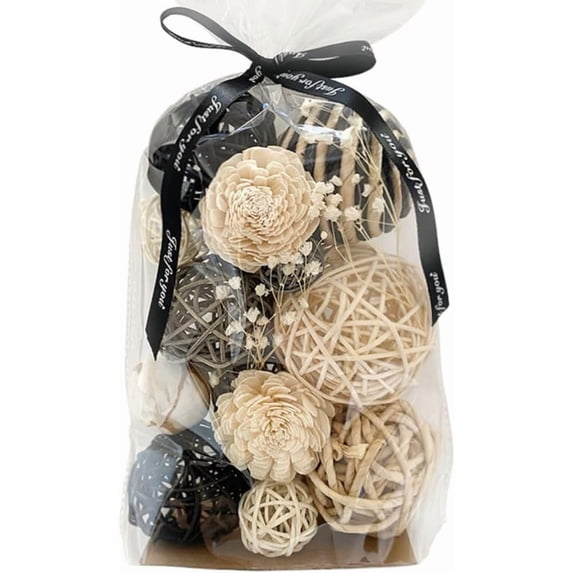 Black Decorative Balls for Bowls, Assorted Wicker Rattan Balls Decorative, Bowl Vase Filler Balls, Decorative Orbs Woven Spheres for Centerpiece, Wedding Table Home Decor