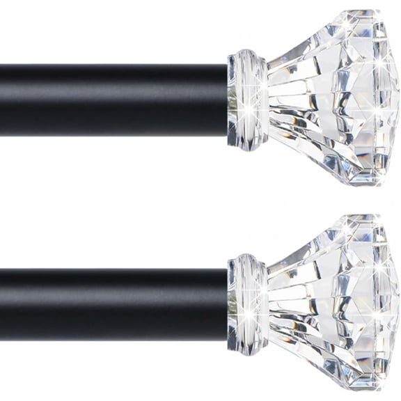 Black Decorative Crystal Curtain Rods 2 Pack:Heavy Duty Adjustable Window Curtains Rods for Living Room Bedroom,Matte Black Modern Acrylic Drapery Rod with Clear Bling Diamond Finials,36-88"