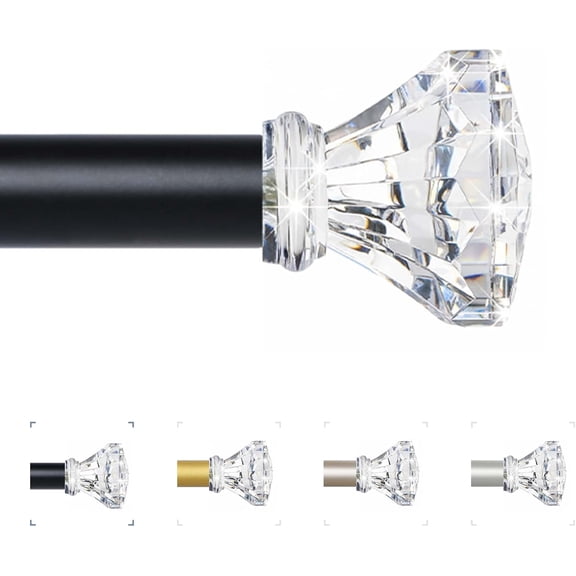 Black Decorative Crystal Curtain Rods 36 to 88 Inch:Heavy Duty Adjustable Window Curtains Rods for Living Room Bedroom,Matte Black Modern Acrylic Drapery Rod with Clear Bling Diamond Finials