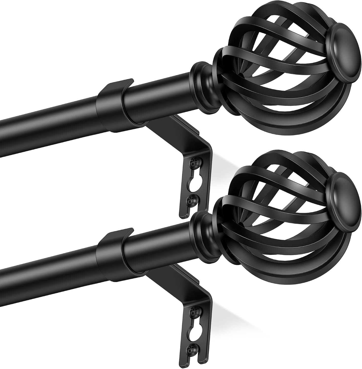 Metal Rods Window Black Decorative Curtain Rods for Small Windows, 2 Pack 28-48 Inch ...