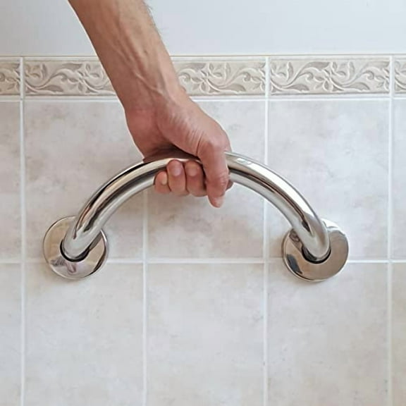 Black Decorative Grab Bar 14" for Shower and Bath Safety, Plus Crescent Ring by HEALTHCRAFT, Designer Safety Rails for Walls, Modern ADA Compliant Handle for Seniors Bathroom (500 lb. Capacity)