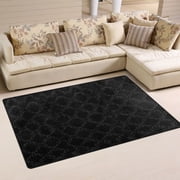 Black Decorative Pattern Soft Polyester Area Rug 31x20, Non Slip, Memory Foam, Water Absorbent