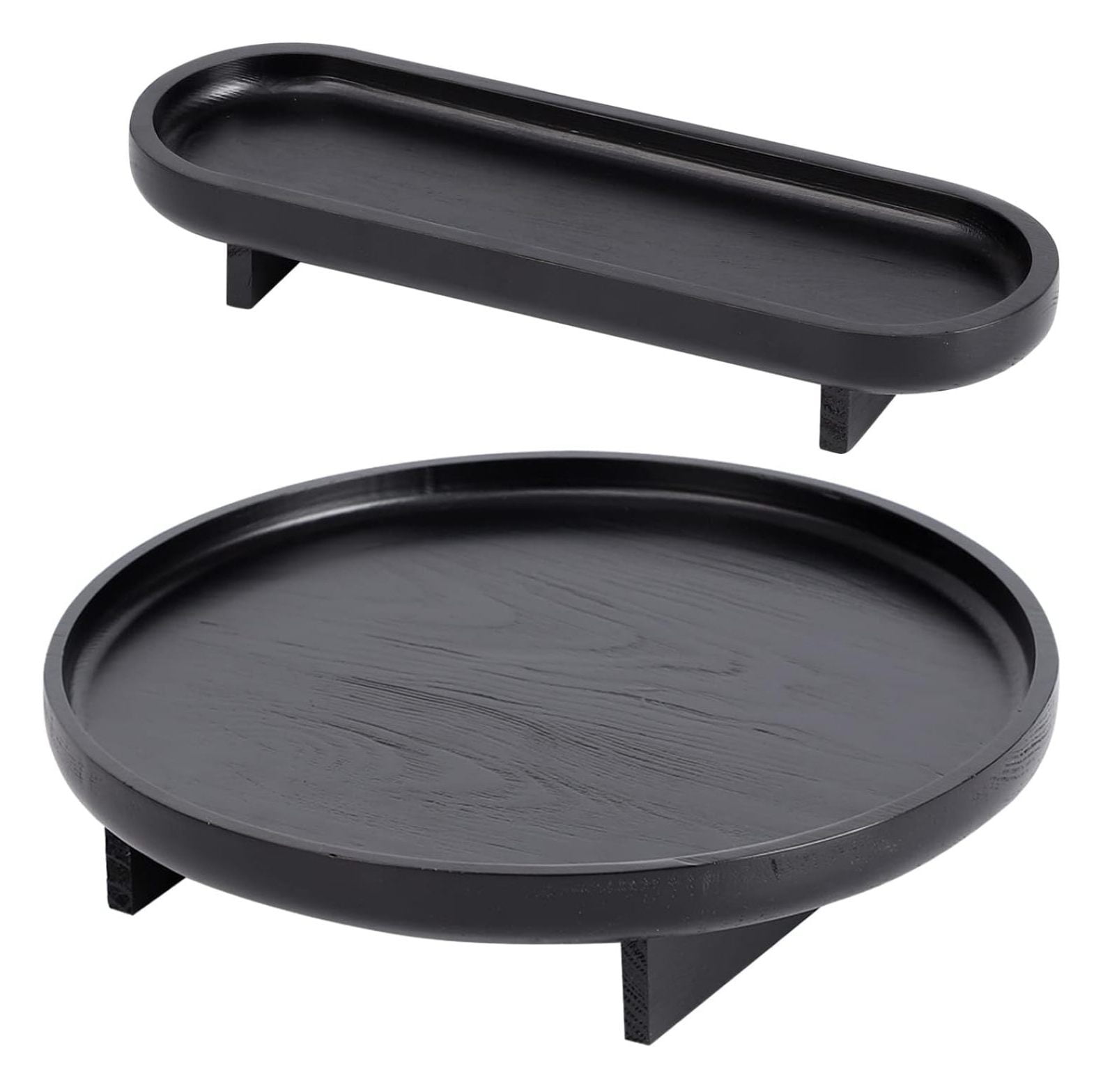 Black Decorative Trays, 2 Pcs Black Trays for Coffee Table, Black Round