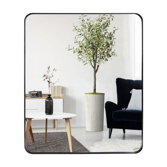 Black Deep Frame 30" x 36" Rectangle Mirror, Modern Dresser Mirror Wall Mounted Decor Metal Frame for Bedroom Living Room Entryway Fireplace Mantel Dining Room