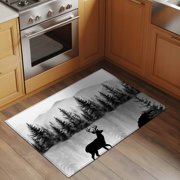 Black Deer 2x3 Rug for Entryway Front Door Kitchen Sink Area, Mountain Forest Animal Trees Nature Scenery Low Pile Washable Non Slip Rectangle Area Rug