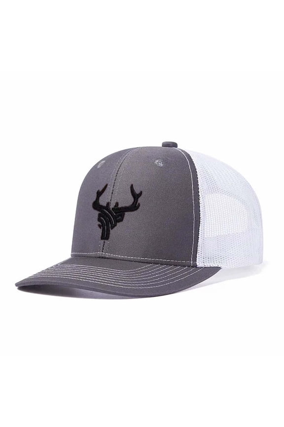 Black Deer Antler Embroidered Color Block Trucker Hat Unisex Adjustable Cotton Breathable Fashion Cap for Travel Daily Wear