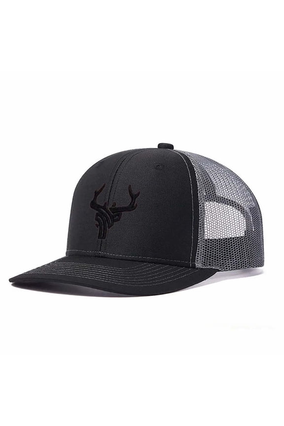 Black Deer Antler Embroidered Color Block Trucker Hat Unisex Adjustable Cotton Breathable Fashion Cap for Travel Daily Wear