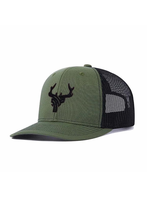 Black Deer Antler Embroidered Color Block Trucker Hat Unisex Adjustable Cotton Breathable Fashion Cap for Travel Daily Wear