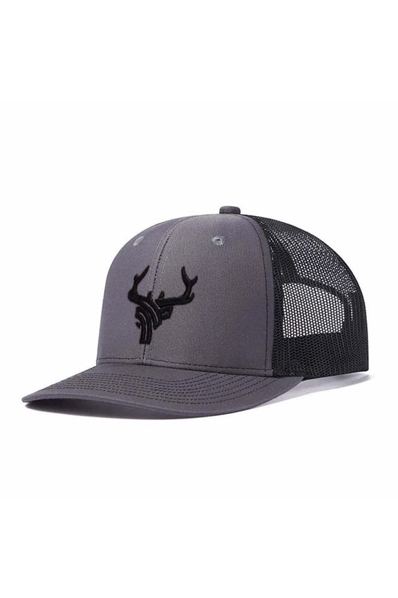 Black Deer Antler Embroidered Color Block Trucker Hat Unisex Adjustable Cotton Breathable Fashion Cap for Travel Daily Wear
