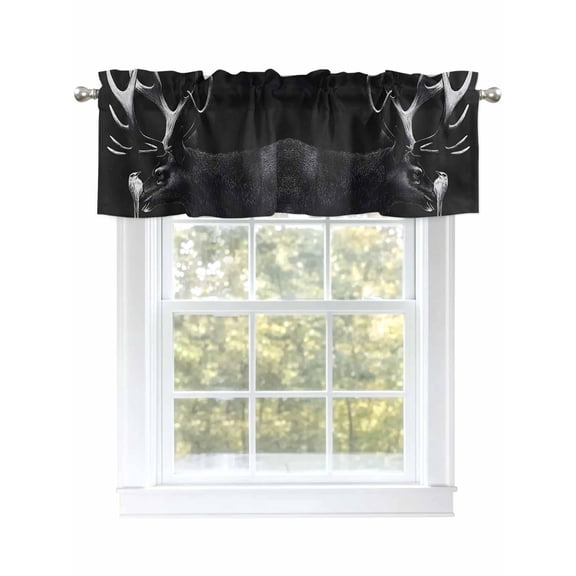 Black Deer Bird Curtain Valances for Windows, Retro Modern Silhouette Wildlife Kitchen Valance Window Treatment, Light Filtering Block Curtains for Bathroom/Bedroom/Living Room 42'' x 12''