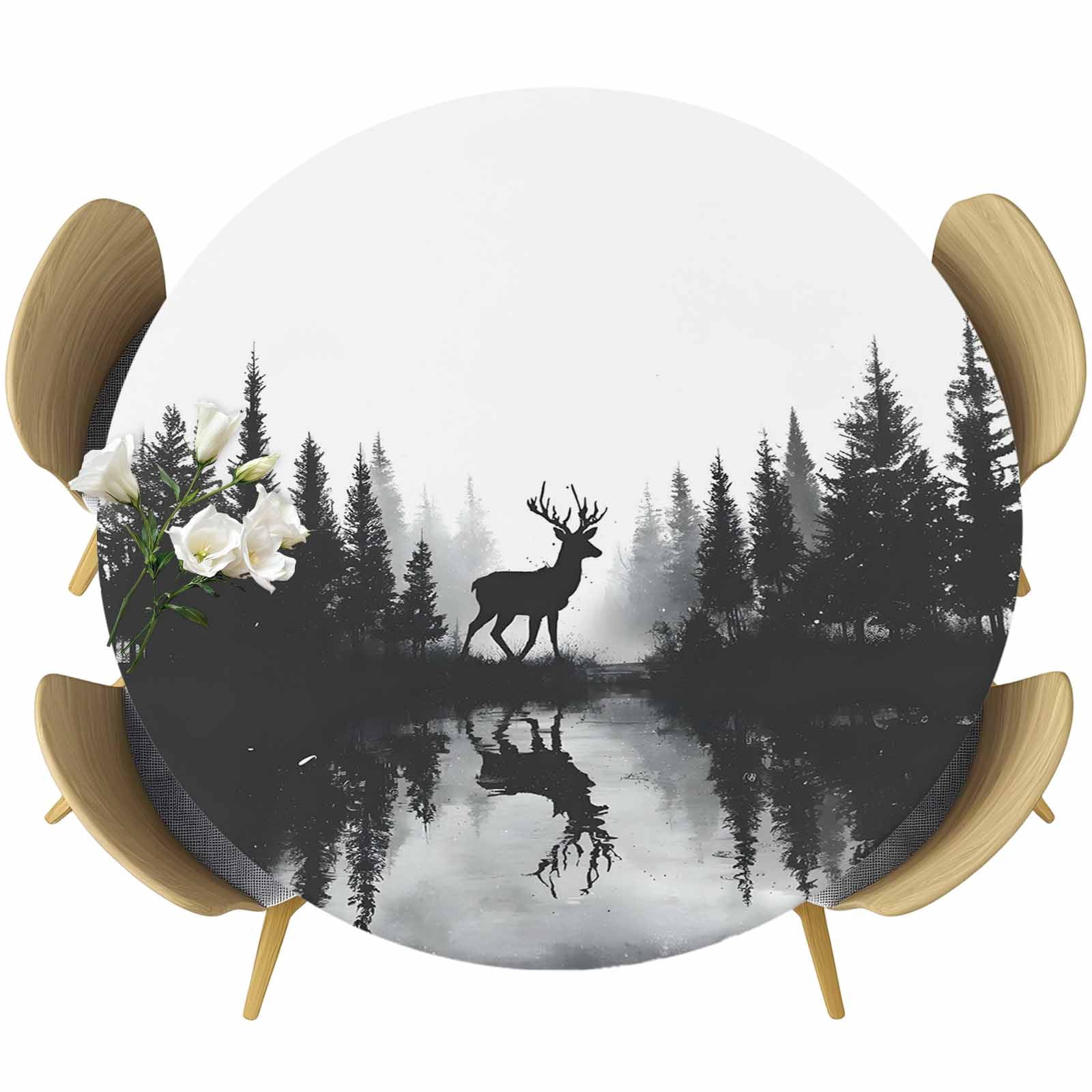 Black Deer Forest Round Tablecloth 36-44 Inch Round Fitted Table Cloth ...