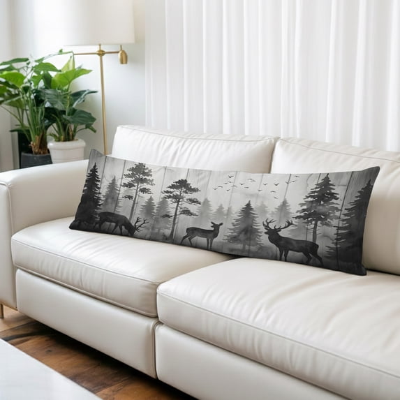 Black Deer Silhouettes Body Pillow Cover, Pillowcase Protectors with Zipper, Breathable Decorative Throw Pillow Case Cover, Wooden Fores Elk Pillow Shams for Couch Sofa 20x54Inch