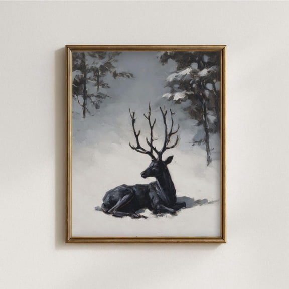 Black Deer Wall Art Print For Rustic Winter Holiday Decor