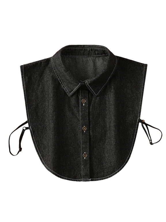 Black Denim Fake Collar Detachable Blouse Elegant Dickey Collar for Women Half Shirts Denim Collar Designed Faux Collars Top