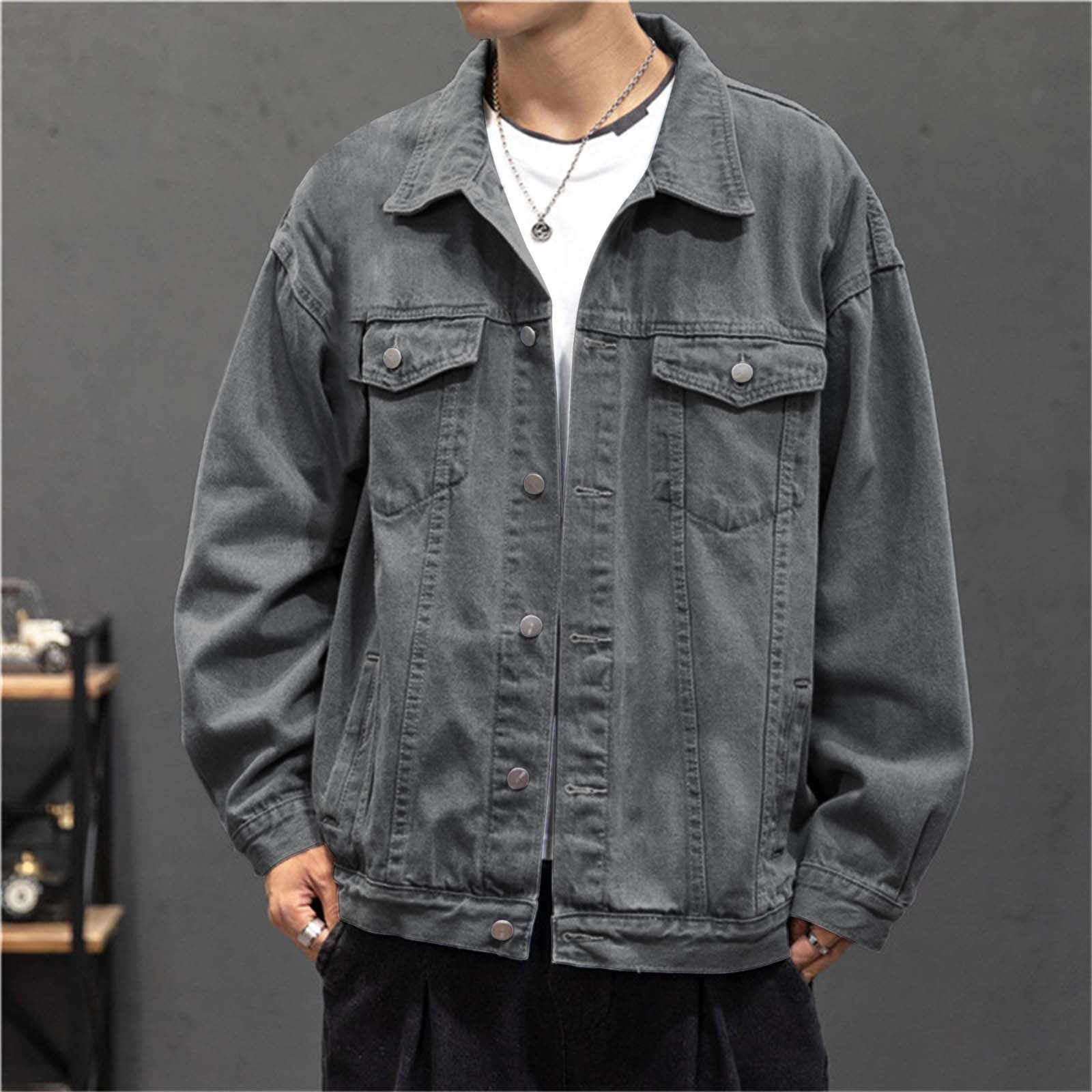 Black Denim Jacket Men 2024 New Trend Fashion Denim Jacket Large Size Casual Walmart