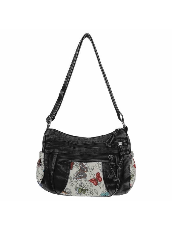 Black Denim Purse Crossbody Bags, Boho Hobo Crossbody Bags for Women, Casual Hippie Travel Purse with Lots of Pockets