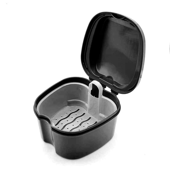 Black Denture Soaking Container Partial Denture Retainer Cleaning Denture Container Denture Tooth Cup With And Cover