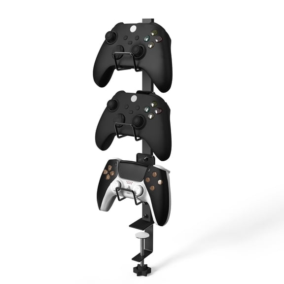 Black Desk-Clamp Game Controller Holder - 3-Hook Anti-Slip Organizer for Xbox, PlayStation & Switch