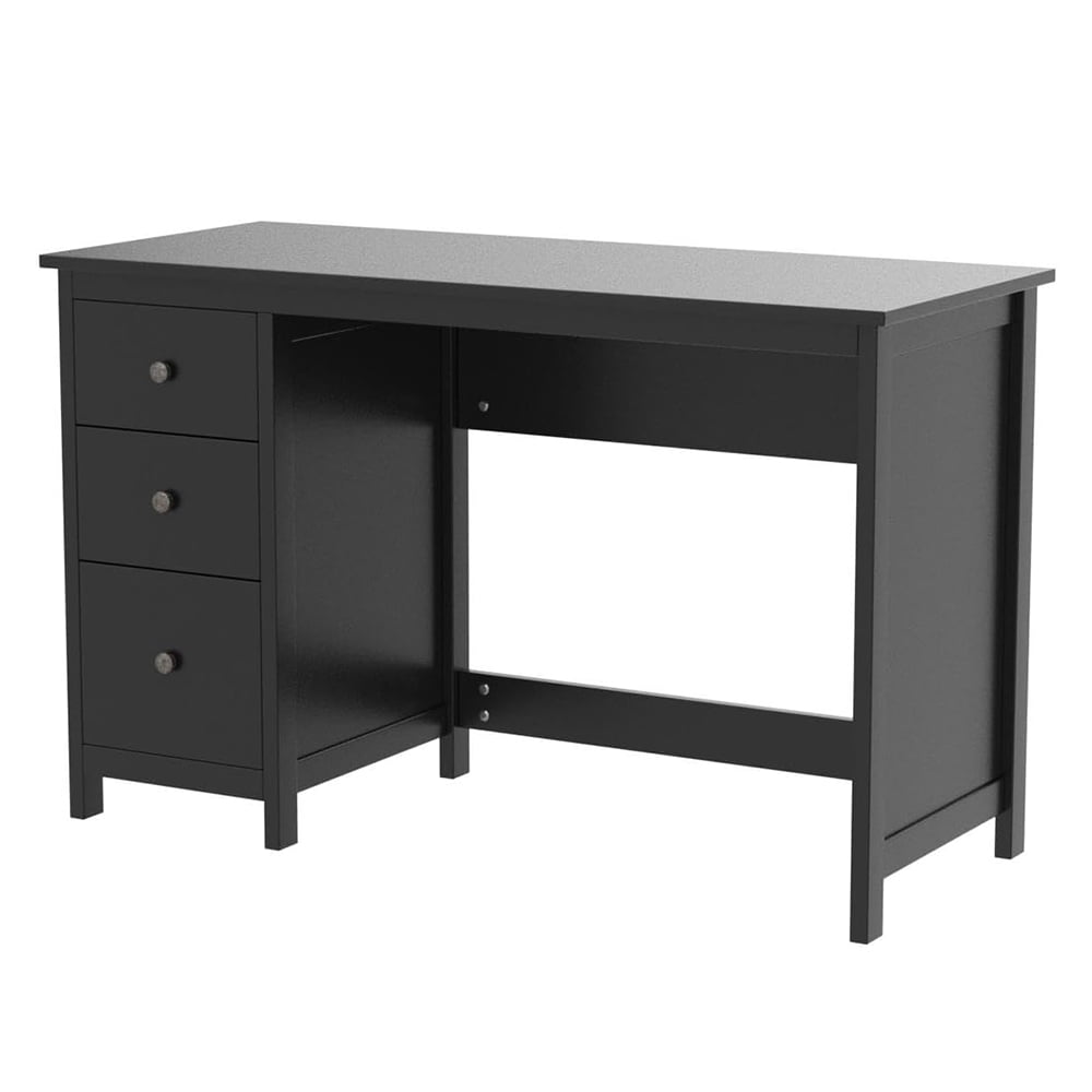 Black Desk with Drawers, Modern Home Office Computer Desk with Storage