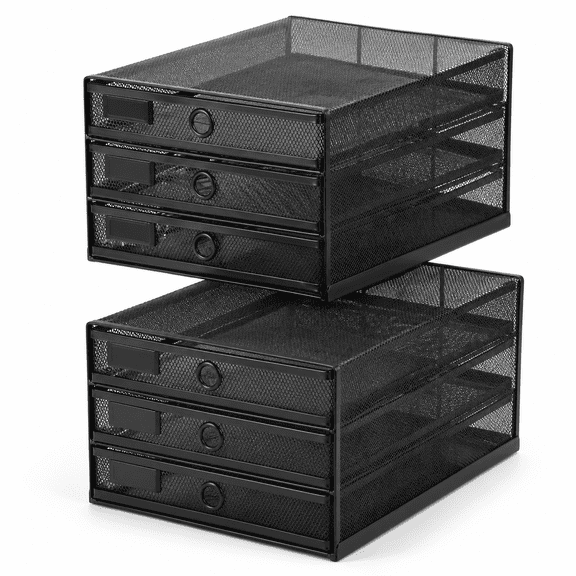 Black Desk Organizer Total Wire Mesh with Drawer, 3 Tier
