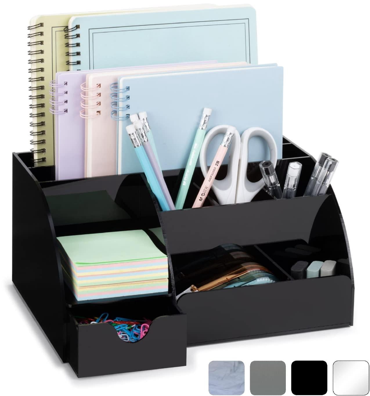 Black Desk Organizer With 9 Compartments - Desktop Office Supplies And Accessories