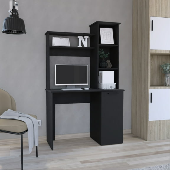 Black Desk With - Rectangular, Features A Vast Work Surface And Diverse Storage Facilities For Office Modern , Black, An Ample Abundant