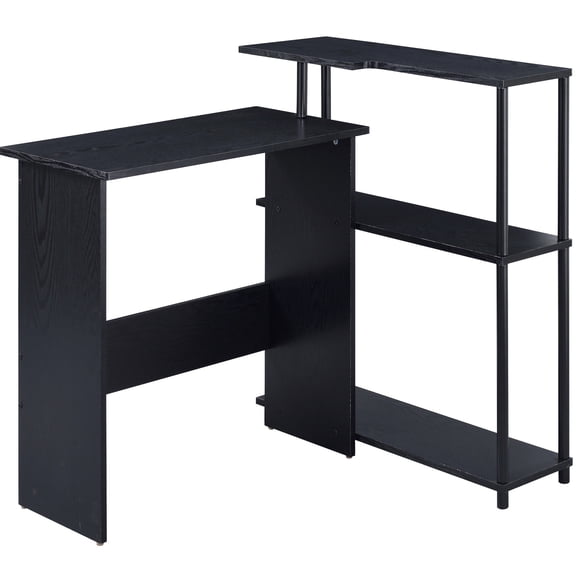 Black Desk with Attached Shelves for Office Writing / Space - efficient Storage for Work Needs