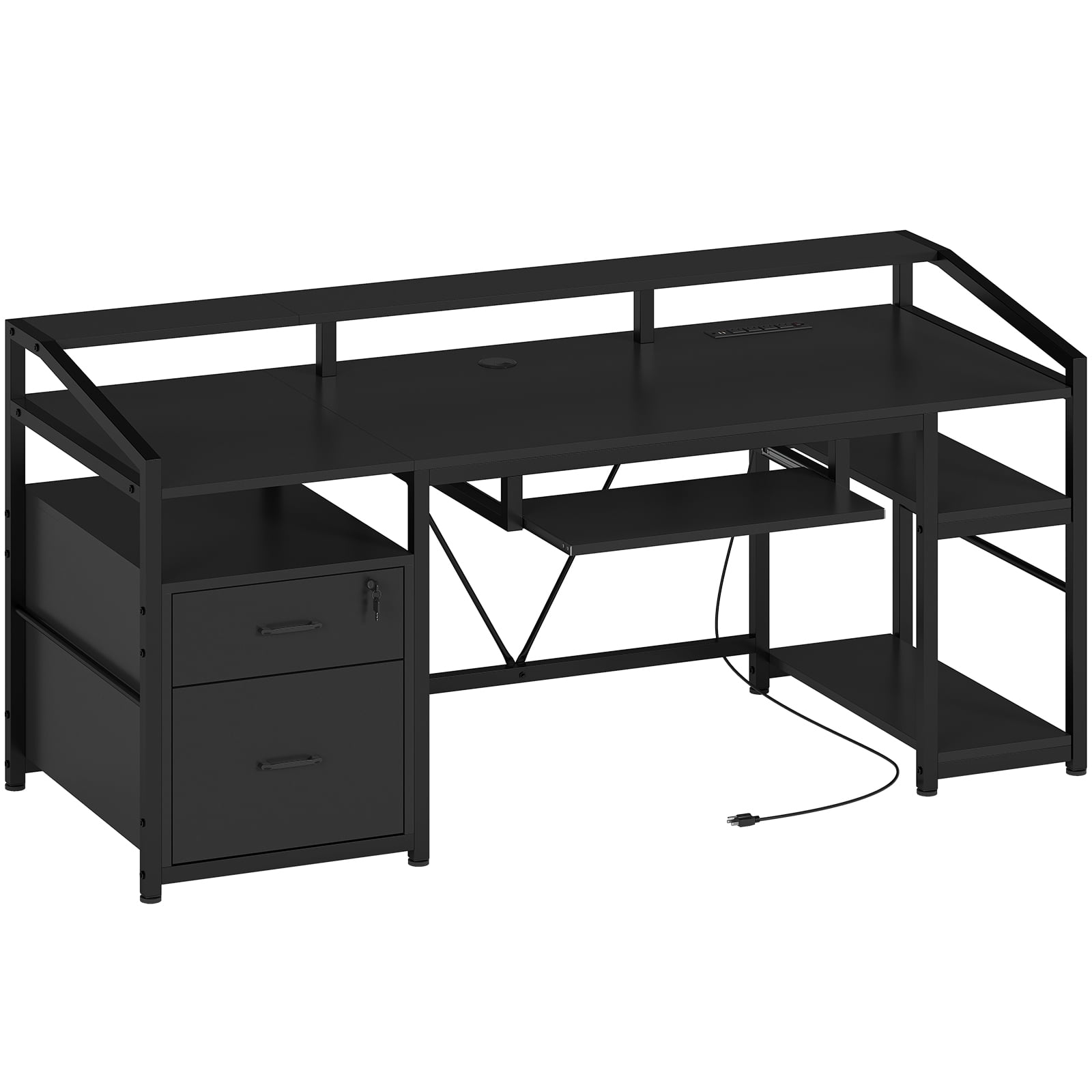 Black Desk with Drawers,63" Computer Desk, Office Desk with Lock