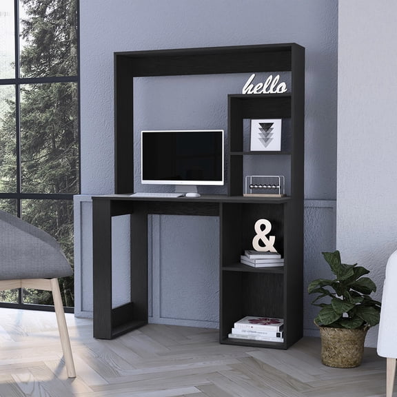 Black Desk with Shelves / Comfortable Working Environment