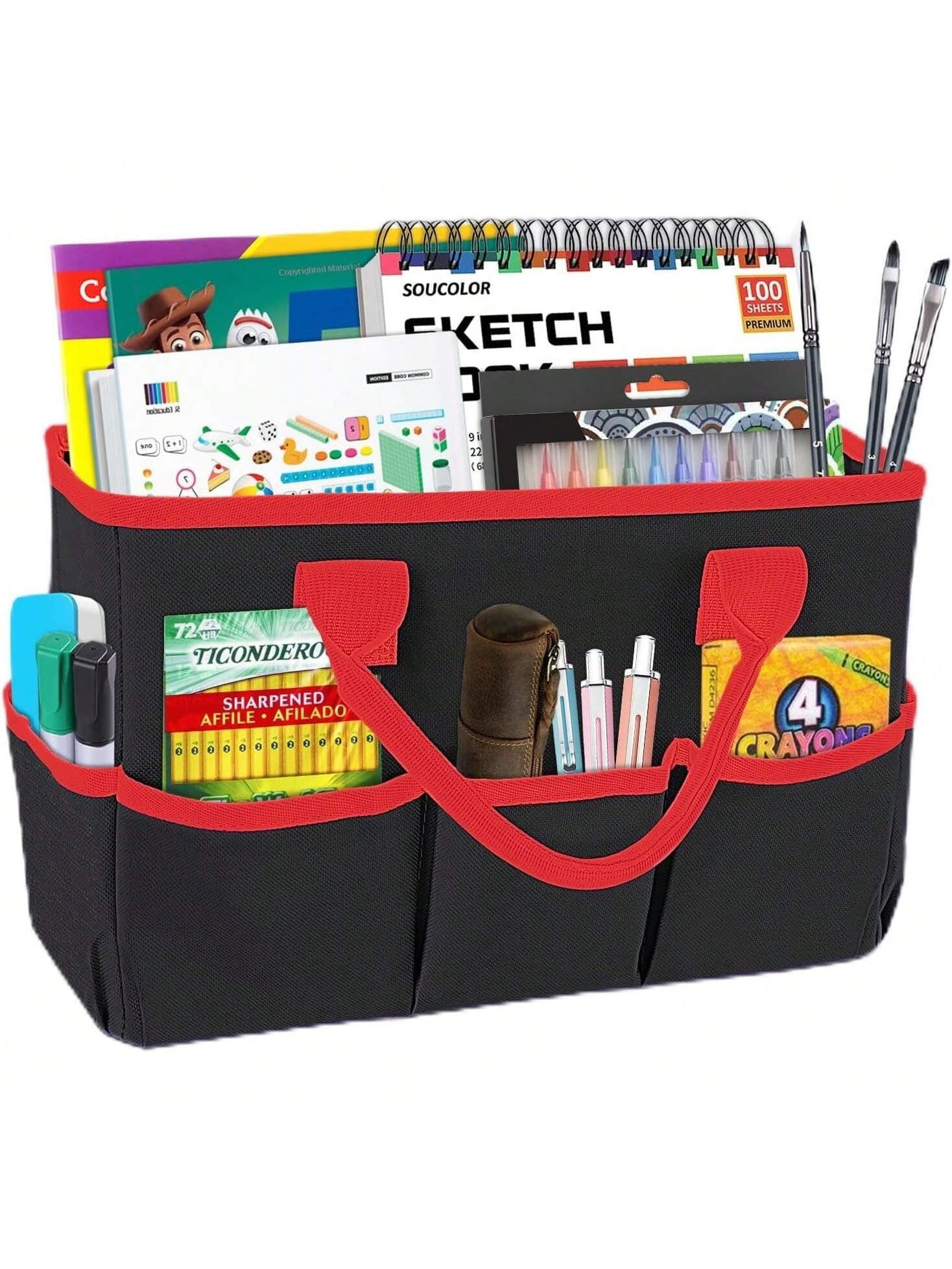 Black Desktop File Organizer Tote Multi-Use Storage Bag for