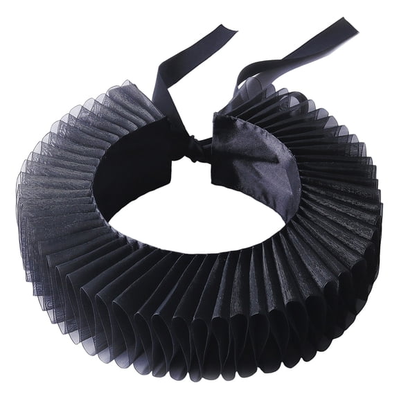 Black Detachable Ruffled False Collar Vintage Renaissance Elizabethan Medieval Ruff Pleated lace Up Design Decorative Clown Neck Collars for Women Ladies Costume Accessories Cosplay DIY
