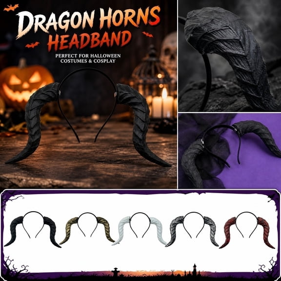 Black Devil Ram Horn Headband, Devil for Girls Matching Accessory, Scary Halloween Add-On Piece, Kids Halloween Photo Prop for Boys Girls, 16X7 Inch Durable Non-Slip Headpiece