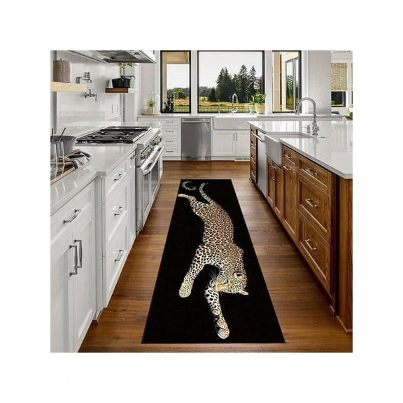 Black Diagonal Leopard Print Runner Rug, 4.6x1.6 & 6x1.8, Durable Long Area Rug For Kitchen Hallway Entryway