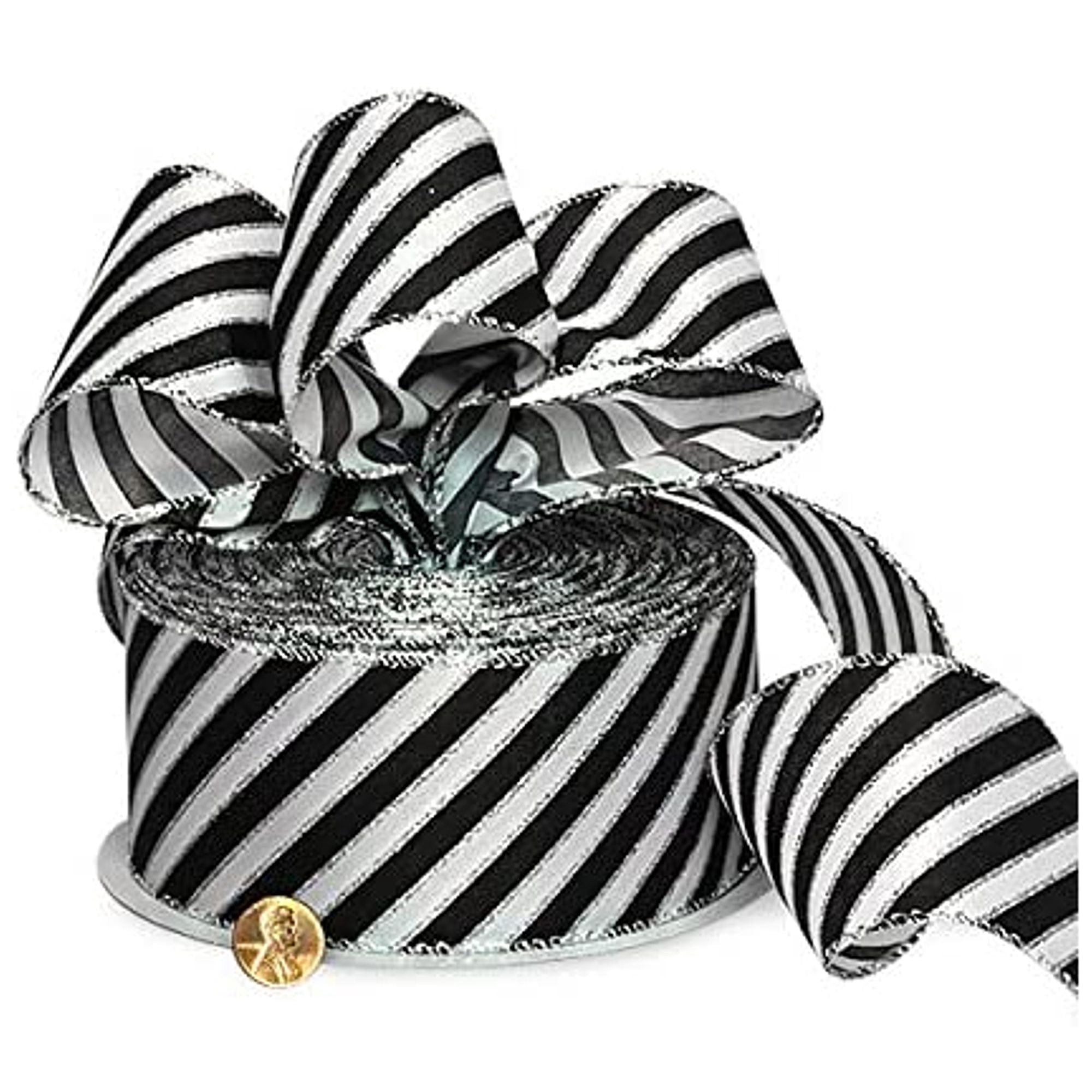Black Diagonal Stripes Wired Ribbon - 1 1/2" Wide X 25 Yards (5828220)