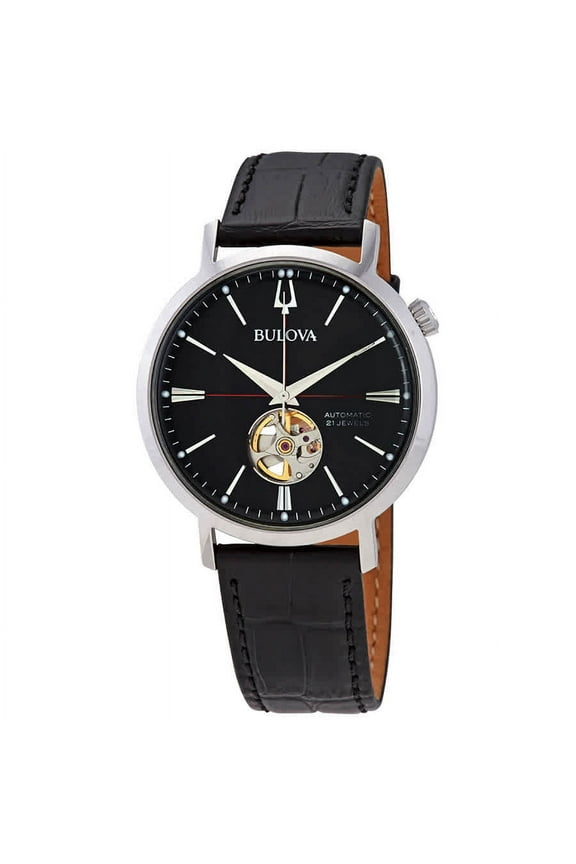 Black Dial Leather Strap Men's Watch 96A201