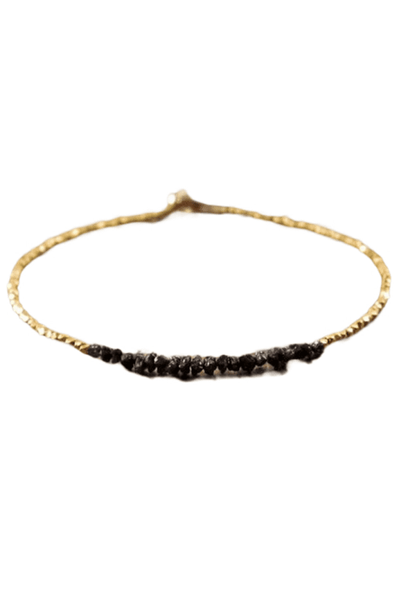 Black Diamond 2-3.5mm Nugget Chips Shape Rough Cut Beads 7 inch Gold Plated Clasp Bracelet for men, women, unisex. Link Chain Stacking Bracelet.|LINK_00954