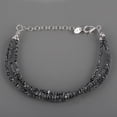 thumbnail image 1 of Black Diamond 2-3.5mm Nugget Chips Shape Rough Cut Beads 7 inch adjustable Silver Plated Clasp Bracelet for men, women, unisex. Link Chain Stacking Bracelet.|LINK_00953, 1 of 4