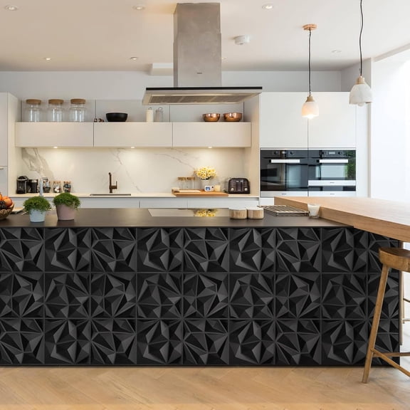 Black Diamond 3D Wall Panels, 33 Pack 12"x12" Decorative Accent Wall Tiles for Living Room, Bedroom and TV Background