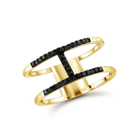 Black Diamond Accent 14kt Gold Over Silver H Ring