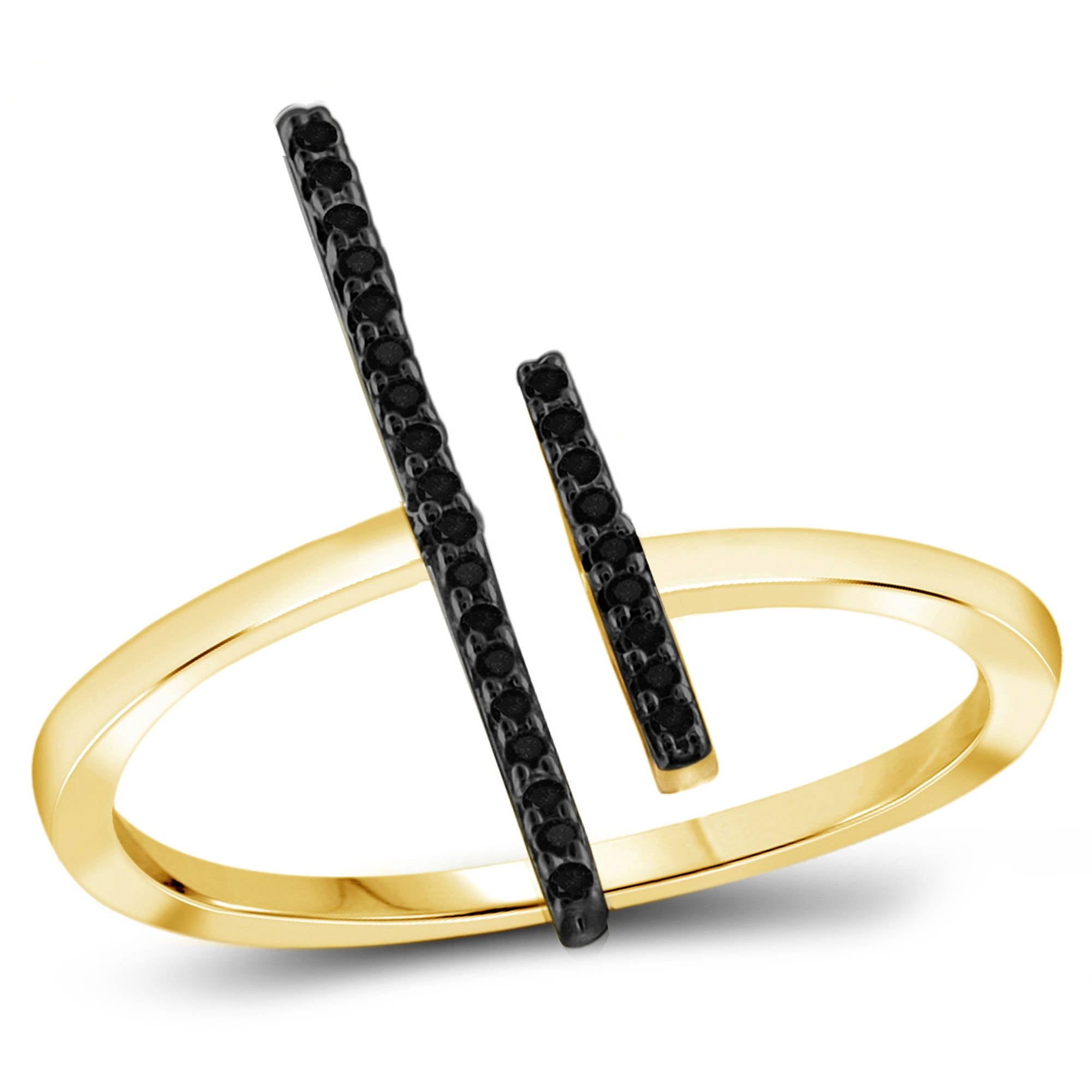 JewelersClub Accent Black Diamond 14K Gold Over Silver Parallel Bar Ring
